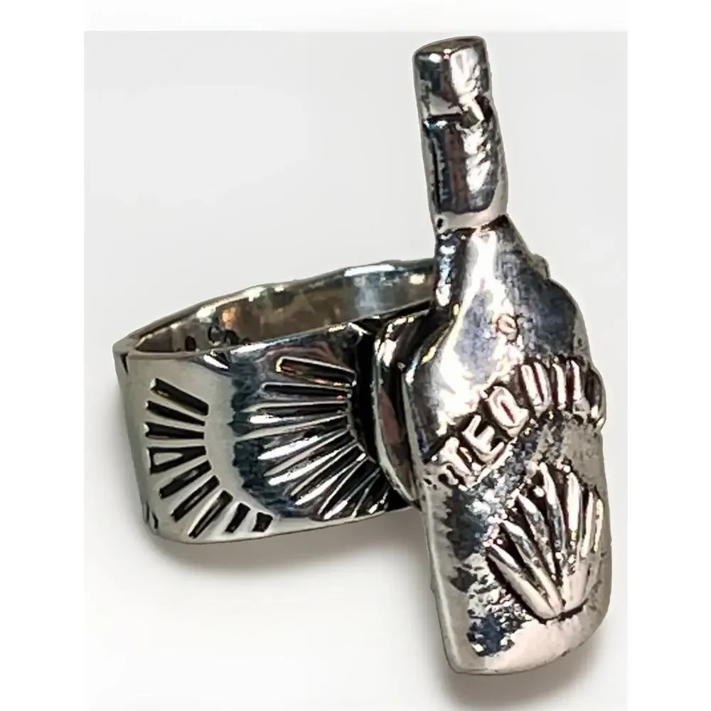 Sterling Silver TAXCO Mexico Tequila Bottle Ring Wide Stamped Band Adjustable